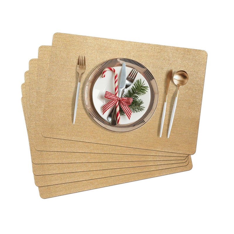 AIRCOWRIE Placemats for Dining Table Set of 6, Heat-Resistant Placemat Washable Vinyl Table Mats for Kitchen Restaurant Decorations (Gold) - Image 1